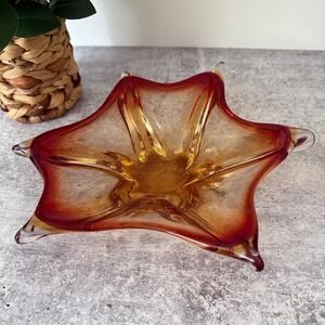 Italian Murano Art Glass 6-Point Abstract Starburst Bowl/Centerpiece - Amberina